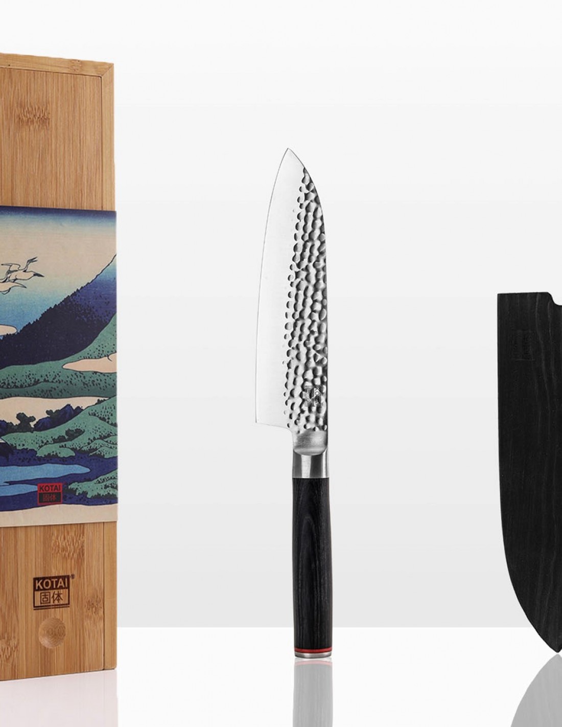Couteau de cuisine japonais martelé Kiritsuke KOTAI (couteau de chef) avec  saya et boîte en bambou 